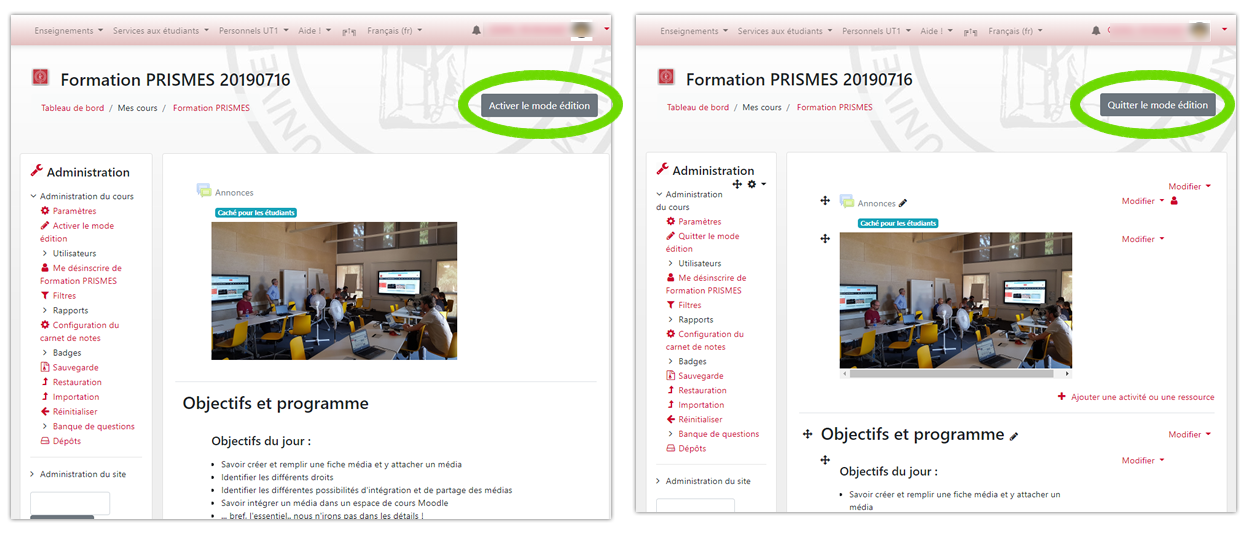 Moodle mode édition