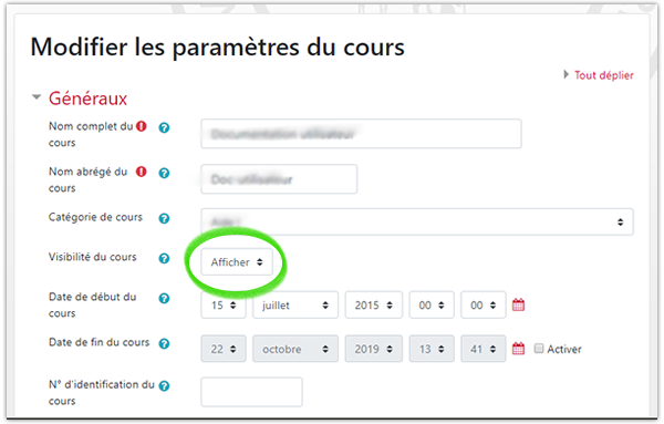 Visibilité du cours