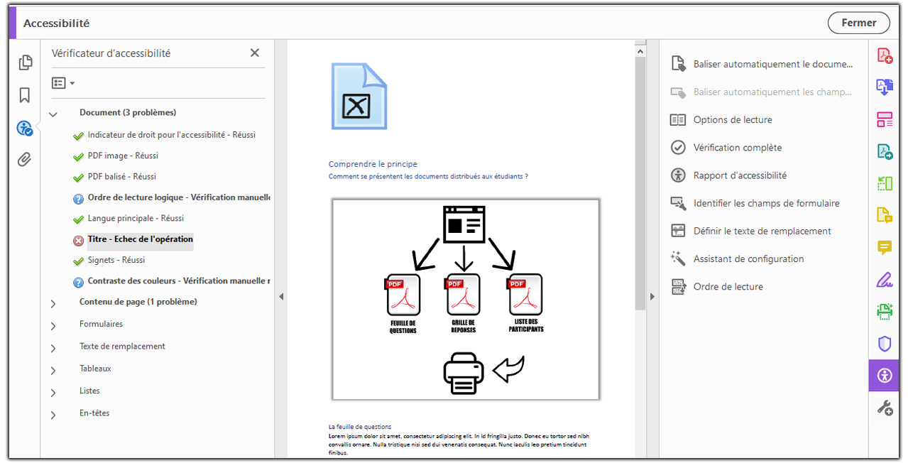 Vérification de l'acessibilité dans Acrobat